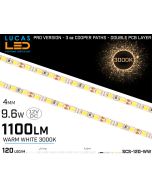 LED Strip Warm White 4mm • 120 LED/m • 12V • 9.6W • 3000K • IP20 • 1100lm • 4mm • 3oz Cooper paths PRO Version-lucasled.ie