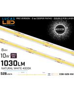 LED Strip COB Natural White •Spotless• 24V • 10W • 4000K • IP20 • 1030lm • 8mm •3oz Cooper paths PRO Version-lucasled.ie