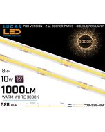 LED Strip COB Warm White • Spotless • 24V • 10W • 3000K • IP20 • 1000lm • 8mm •3oz Cooper paths PRO Version-lucasled.ie