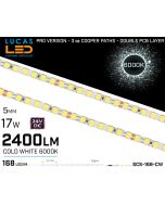 LED Strips Cold White Ultra High Bright • 168LED/m 24V • 17W • 6000K • IP20 • 2400lm • 5mm • PRO Version 3oz Cooper paths-lucasled.ie