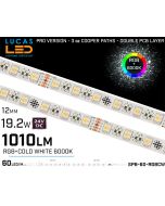 LED Strip RGB+6000K • 60LED/m • 24V • 19.2W • IP20 • 1010lm • 10mm • PRO Version 3oz Cooper paths- lucasled.ie