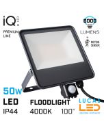 PIR Outdoor LED Floodlight 50W - 6000lm - 4000K Natural White - IP44 - Industrial Premium line IQ LED Floodlight