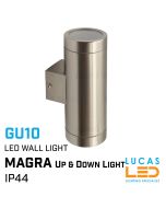 Outdoor LED Wall Light MAGRA 235 - GU10 x 2 - IP44 waterproof - Up & Down Light - Stainless Steel colour.