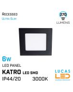 6W LED Panel Light - 3000K - 270lm - IP44/20 - downlight - ceiling fitting - KATRO - Black