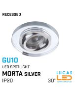 Recessed LED Spotlight - Ceiling fitting - GU10 - IP20 - MORTA 24mm - Vertical adjustment of 30°- MORTA 24mm - Glass ring