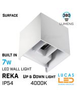 7W Outdoor LED Wall light REKA - 4000K - IP54 - Up & Down light built in - Decorative Garden Light - White - Square