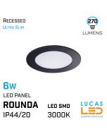 6W LED Panel Light - 3000K - 270lm - IP44/20 - downlight - ceiling fitting - ROUNDA SLIM version - Black