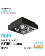Surface LED Downlight GU10 x 4 - IP20 - ceiling fitting light - beam angle 65/45° - STOBI - Angular - Black body