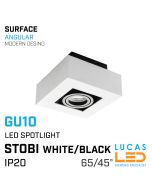 Surface LED Downlight GU10 - IP20 - ceiling fitting light - beam angle 65/45° - STOBI - Angular - White / Black body