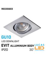 Recessed LED Downlight GU10 - IP20 - Ceiling fitting - EVIT - Viewing angle 30° -  Square aluminium body