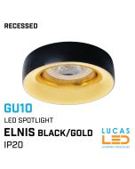 Recessed LED Spotlight / Downlight  - Ceiling mounted fitting - GU10 - IP20 - Decorative Ring - Black / Gold body - ELNIS