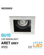 Recessed LED Downlight GU10 - IP20 - Ceiling fitting - ARET - Viewing angle 20° - Grey body