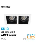 LED Recessed Spotlight - Ceiling fitting - 2 x GU10 - IP20 - Vertical adjustment of 20° - ARET White