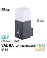 Outdoor LED Wall Light E27 - IP44 waterproof - PIR sensor - VADRA - Up Light - White / Anthracite colour.