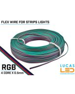 RGB LED Power cable, flexible for Led Strips - 4 core x 0.5mm - 20AWG - 80° - 300V - VW-1 - 100m/reel - Price per 1 meter