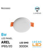 6W LED Panel Light - 3000K - 440lm - IP65/20 - downlight - ceiling fitting - AREL - White