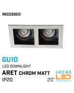 Recessed LED Downlight 2x GU10 - IP20 - Ceiling fitting - ARET - Viewing angle 20° - Chrom matt body