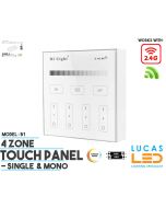 LED Touch Panel Switch • Mono • MiBoxer • 4 zone • 2.4G • Wireless • Compatible • Smart Lighting System • MultiZone • B1 • White edition