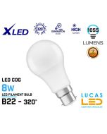 B22 LED Bulb Light- 8W- 6500K-1055lm- New Xled bulb lamp- Milky glass-Cold White