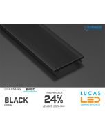 Diffuser Type "BASIC" • Base BLACK • 24% Transparency • 2020 mm • Cover for LED Profile • Material PMMA