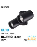 LED Ceiling & Wall mounted surface spotlight GU10 x 2 - angular - BLURRO Black body
