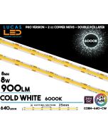 Lucas LED COBH-640 professional COB LED strip, 640 LEDs per metre, 24V, 8W/m, 900 lm/m, CRI 90 and 6000K cool white light