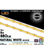 Lucas LED COBH-640 professional COB LED strip, 640 LEDs per metre, 24V, 8W/m, 880 lm/m, CRI 90 and 4000K natural white light