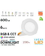 LED Downlight • RGB CCT• 6W • 550LM • WiFi • 2.4G • Compatible • Smart • Lighting • System • MultiZone • Wireless • MiBoxer • FUT068 • 230V