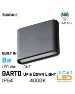 8W Outdoor LED Wall light GARTO - 4000K - 300lm - IP54 - Up & Down light built in - Decorative Garden Light - Graphite - Rectangle