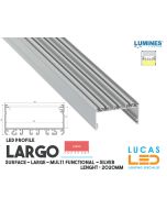 LED Profile • SURFACE • ARCHITECTURAL • SUSPENDED • "LARGO" • SILVER • Aluminium • 2.02 Meters length • PRO • multi set •