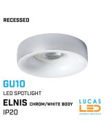 Recessed LED Downlight GU10 - IP20 - Ceiling fitting - ELNIS - Chrom/White body 