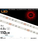 LED Strip RED • 60 LED/m • 12V • 4.8W • IP20 • 110lm • 8mm • 3oz Cooper paths PRO Version