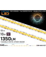 LED Strip COB CCT 2700-6500K • Spotless • 24V • 16W • IP66 • 1350lm • 10mm • 2oz Cooper paths PRO Version • Waterproof-lucasled.ie
