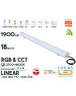 LED Linear Light • RGB+CCT • 18W • 1900lm • IP66 • WiFi • Smart Lighting System • Wireless • MiBoxer • LL1-18 • 230V
