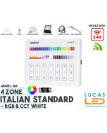 LED Italian Standart Touch Panel Switch • RGB+CCT • MiBoxer • 4 zone • 2.4G • Wireless • Compatible • Smart Lighting System • MultiZone • M4-1 • 2xAAA