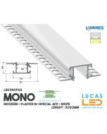 LED Profile • RECESSED • ARCHITECTURAL • PLASTER IN • "MONO" • WHITE • Aluminium • 2.02 Meters  length • PRO • multiset •