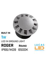 Outdoor LED in-ground recessed garden light 1W - IP66 - 6500K Ultra Cold White - IK09 - ROGER Grey