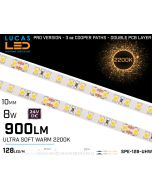 LED Strip ULTRA SOFT WARM Ultra High Bright • 128 LED/m • 24V • 8W • 2200K • IP20 • 900lm • 8mm-lucasled.ie
