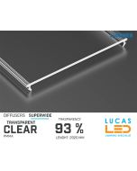 Diffuser Type "SUPERWIDE" • Base CLEAR • 93% Transparency • 2020 mm • Cover for LED Profile • Material PMMA
