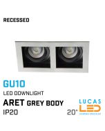 Recessed LED Downlight 2x GU10 - IP20 - Ceiling fitting - ARET - Viewing angle 20° - Grey body