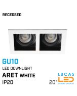 Recessed LED Downlight 2x GU10 - IP20 - Ceiling fitting - ARET - Viewing angle 20° - White body