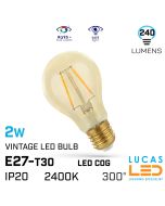 E27 Vintage LED bulb 2W - 240lm - 2400K Ultra Soft Warm White - 270° - A60 - filament light - LED COG - Edison Retro Shine