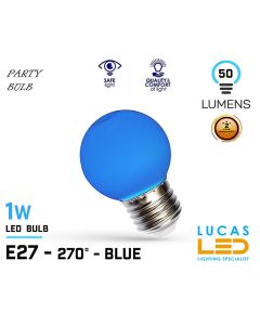 E27 LED Coloured Bulb Light - 1W - Globe - Ball - Party - Festoon - String bulb - BLUE 