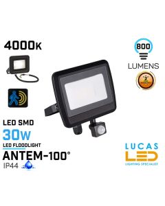 Outdoor LED Floodlight - PIR sensor- 30W - IP44 -  4000lm- Natural White- Motion detector- ANTEM- Black