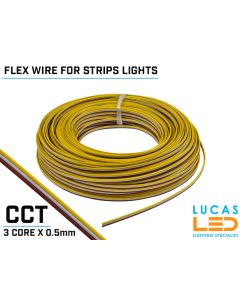 LED Power cable • CCT • Flexible • 3 core x 0.5mm • 20 AWG • 80° • 300V • VW-1 • 100m/reel • Price per 1 meter