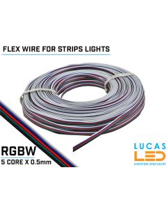 LED Power cable • RGBW • Flexible • 5 core x 0.5mm • 20 AWG • 80° • 300V • VW-1 • 100m/reel • Price per 1 meter