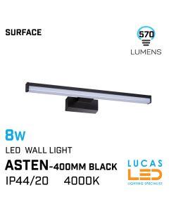 8W LED Light - 4000K - 570lm - IP44/20 - wall mounted fitting - ASTEN - Black