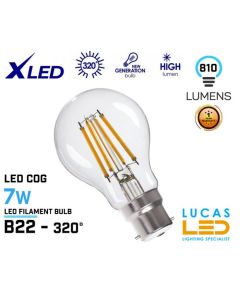 B22 LED Filament Bulb Light- 7W- 2700K- 810lm-  A60 New Led Filament Xled bulb lamp-Warm White