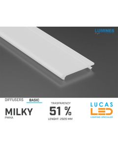 Diffuser Type "BASIC" • Base MILKY • 51% Transparency • 2020 mm • Cover for LED Profile • Material PMMA