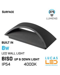 8W Outdoor LED Wall light BISO - 4000K - 375lm - IP54 - Up & Down light built in - Decorative Garden Light - Black - Rectangle